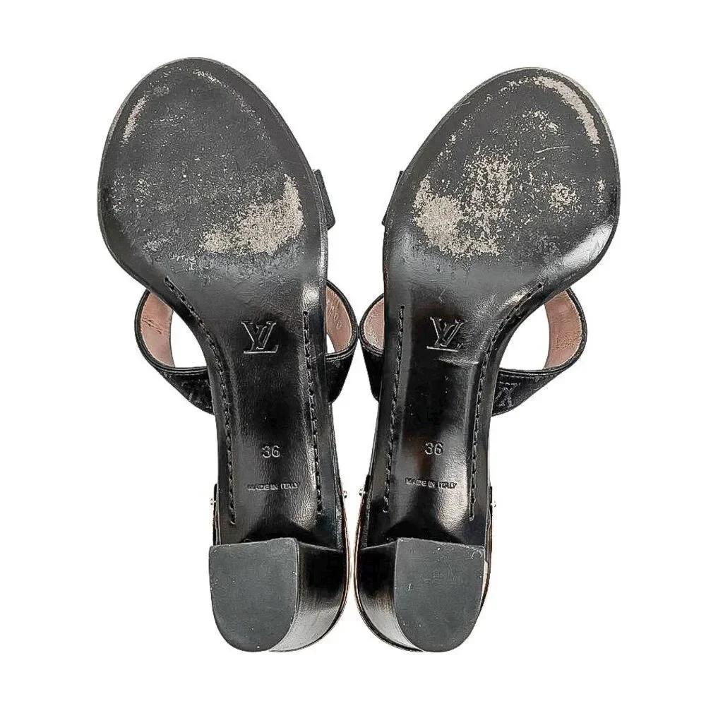 Louis Vuitton Monogram Fabric Mule Slide Sandals Block Heel EU 36 US 6 Authentic